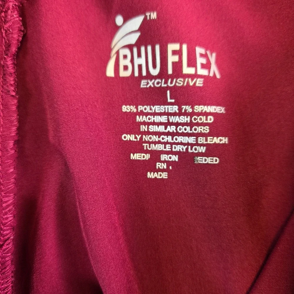 Bhu Flex Womens Burgundy Scrub Set V-Neck Top Jogger Pants Wine Large